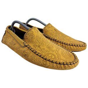 Robert Graham Yellow Leather Paisley Slip On Driving Moccasins Size 12 Shoes